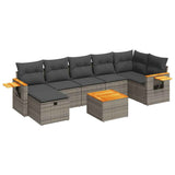 8 Piece Garden Sofa Set with Cushions Grey Poly Rattan - Front View