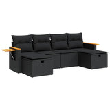 6 Piece Garden Sofa Set with Cushions Black Poly Rattan - Front View