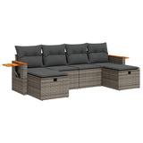6 Piece Garden Sofa Set with Cushions Grey Poly Rattan - Front View