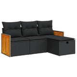 4 Piece Garden Sofa Set with Cushions Black Poly Rattan - Front View