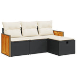 4 Piece Garden Sofa Set with Cushions Black Poly Rattan - Front View