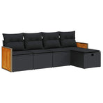 5 Piece Garden Sofa Set with Cushions Black Poly Rattan