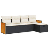 5 Piece Garden Sofa Set with Cushions Black Poly Rattan - Front View