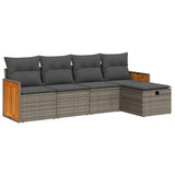 5 Piece Garden Sofa Set with Cushions Grey Poly Rattan - Front View