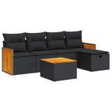 6 Piece Garden Sofa Set with Cushions Black Poly Rattan - Front View