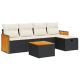 6 Piece Garden Sofa Set with Cushions Black Poly Rattan - Front View
