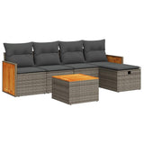 6 Piece Garden Sofa Set with Cushions Grey Poly Rattan - Front View