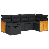 6 Piece Garden Sofa Set with Cushions Black Poly Rattan - Front View