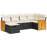 6 Piece Garden Sofa Set with Cushions Black Poly Rattan - Front View