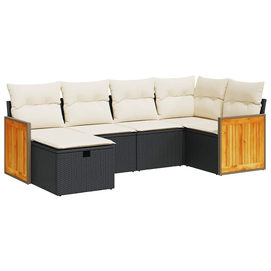 6 Piece Garden Sofa Set with Cushions Black Poly Rattan