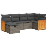 6 Piece Garden Sofa Set with Cushions Grey Poly Rattan - Front View
