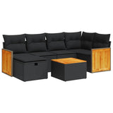 7 Piece Garden Sofa Set with Cushions Black Poly Rattan - Front View
