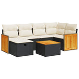 7 Piece Garden Sofa Set with Cushions Black Poly Rattan - Front View