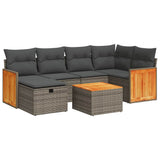 7 Piece Garden Sofa Set with Cushions Grey Poly Rattan - Front View