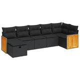 7 Piece Garden Sofa Set with Cushions Black Poly Rattan - Front View