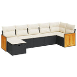 7 Piece Garden Sofa Set with Cushions Black Poly Rattan - Front View