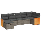 7 Piece Garden Sofa Set with Cushions Grey Poly Rattan - Front View