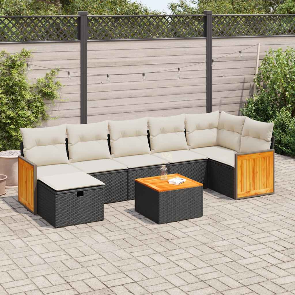 8 Piece Garden Sofa Set with Cushions Black Poly Rattan