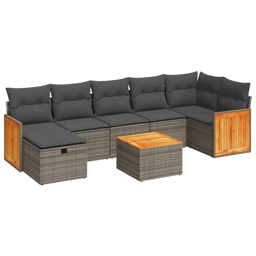 8 Piece Garden Sofa Set with Cushions Grey Poly Rattan