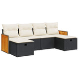 6 Piece Garden Sofa Set with Cushions Black Poly Rattan - Front View