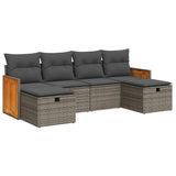 6 Piece Garden Sofa Set with Cushions Grey Poly Rattan - Front View