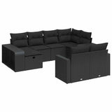 10 Piece Garden Sofa Set with Cushions Black Poly Rattan - Front View
