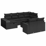 11 Piece Garden Sofa Set with Cushions Black Poly Rattan - Front View