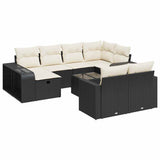 11 Piece Garden Sofa Set with Cushions Black Poly Rattan - Front View