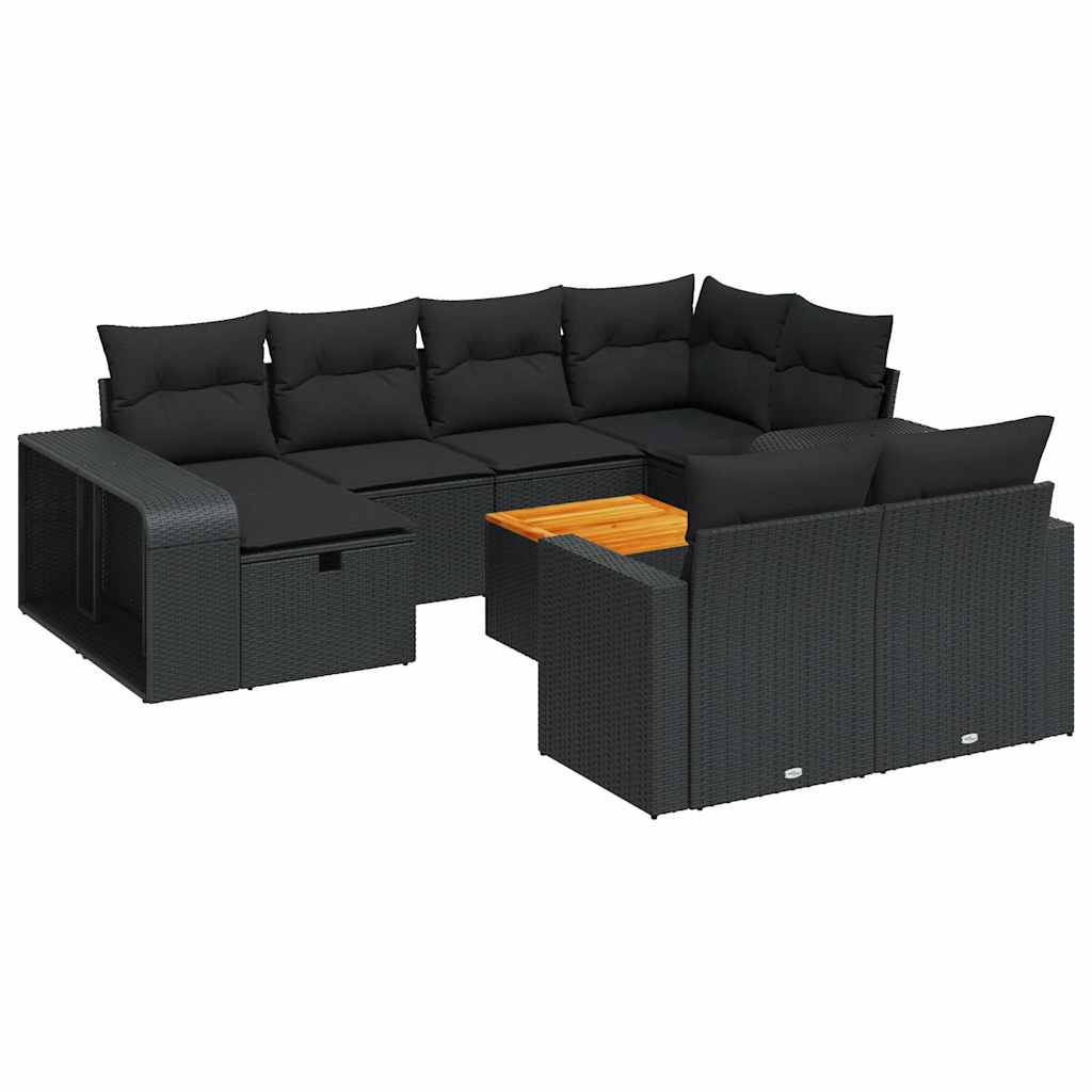 11 Piece Garden Sofa Set with Cushions Black Poly Rattan