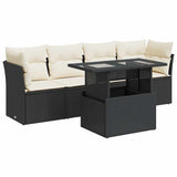 5 Piece Garden Sofa Set with Cushions Black Poly Rattan - Front View