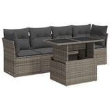 5 Piece Garden Sofa Set with Cushions Grey Poly Rattan - Front View