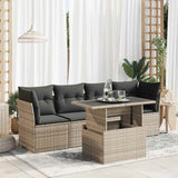 5 Piece Garden Sofa Set with Cushions Grey Poly Rattan