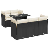 6 Piece Garden Sofa Set with Cushions Black Poly Rattan - Front View