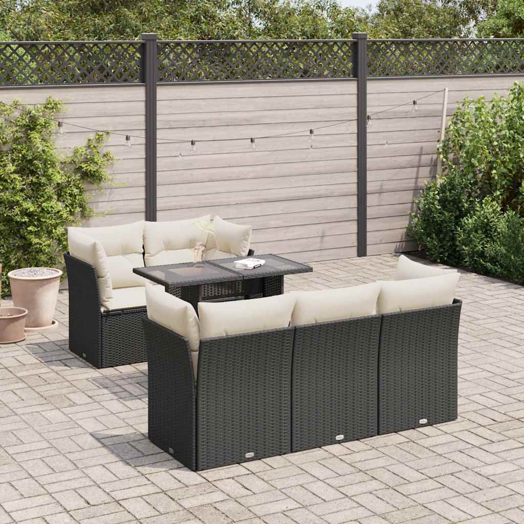 6 Piece Garden Sofa Set with Cushions Black Poly Rattan