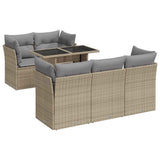 6 Piece Garden Sofa Set with Cushions Beige Poly Rattan - Front View