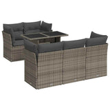 6 Piece Garden Sofa Set with Cushions Grey Poly Rattan - Front View