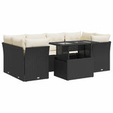 7 Piece Garden Sofa Set with Cushions Black Poly Rattan