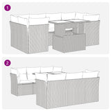 7 Piece Garden Sofa Set with Cushions Beige Poly Rattan - Rear View