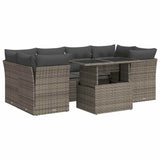 7 Piece Garden Sofa Set with Cushions Grey Poly Rattan - Front View