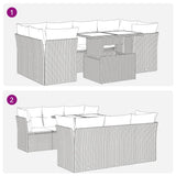 7 Piece Garden Sofa Set with Cushions Grey Poly Rattan