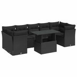 8 Piece Garden Sofa Set with Cushions Black Poly Rattan - Front View