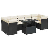 8 Piece Garden Sofa Set with Cushions Black Poly Rattan - Front View