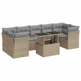 8 Piece Garden Sofa Set with Cushions Beige Poly Rattan - Front View