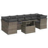 8 Piece Garden Sofa Set with Cushions Grey Poly Rattan - Front View