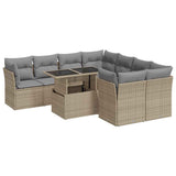 9 Piece Garden Sofa Set with Cushions Beige Poly Rattan - Front View