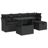 6 Piece Garden Sofa Set with Cushions Black Poly Rattan - Front View