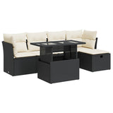 6 Piece Garden Sofa Set with Cushions Black Poly Rattan - Front View
