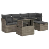6 Piece Garden Sofa Set with Cushions Grey Poly Rattan - Front View