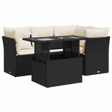 5 Piece Garden Sofa Set with Cushions Black Poly Rattan - Front View