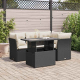 5 Piece Garden Sofa Set with Cushions Black Poly Rattan